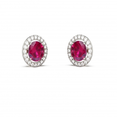 Oval Halo Solitaire Red Onyx Earrings