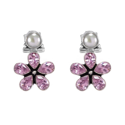 Pink Zircon & Pearl Floral Earrings