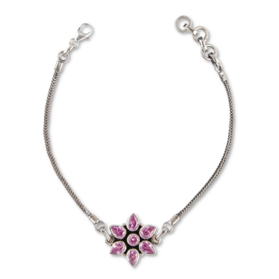 Pink Zircon Floral Charm Bracelet