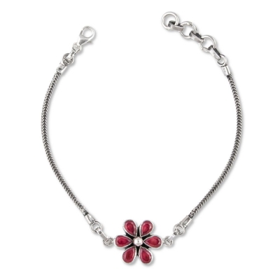 Red Onyx Floral Charm Bracelet