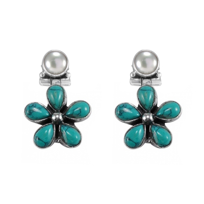 Turquoise & Pearl Floral Earrings