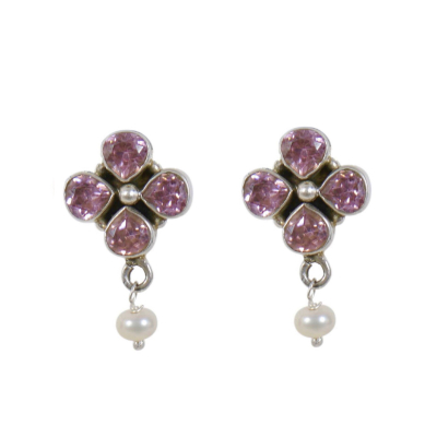 Pink Zircon & Pearl Earrings
