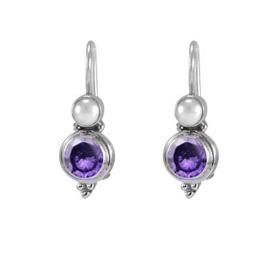 Purple Zircon & Pearl Earrings