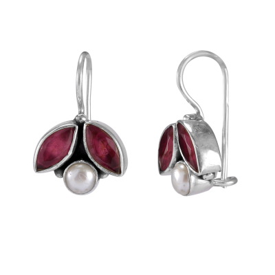 Red Onyx & Pearl Earrings
